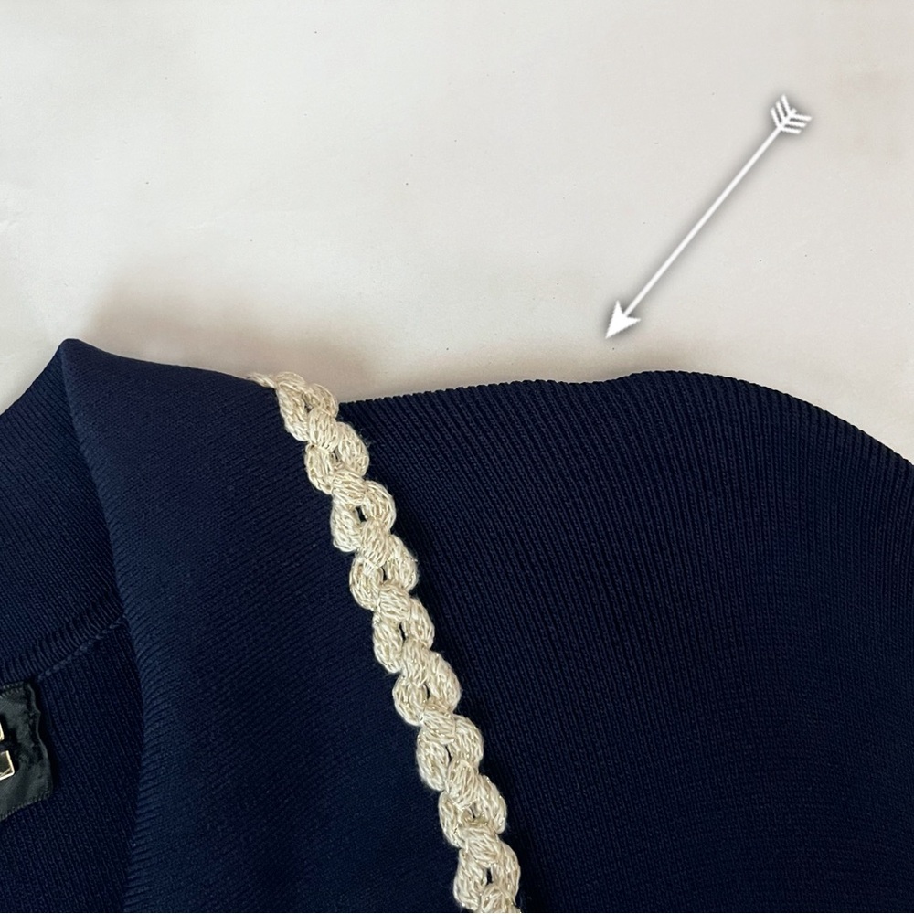 ALEXIA ADMOR Navy Knit Piper Dress w/ Pearl Buttons Embroidered Collar & Pockets - Picture 10 of 13